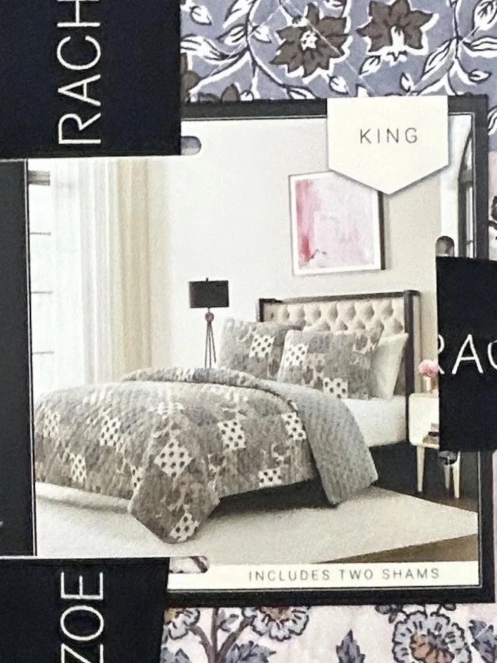Rachel Zoe Floral Multicolor King Cotton Reversible Quilt Set 106”x92”